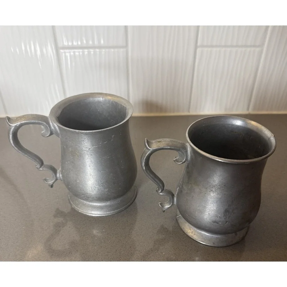 VTG Lot of 2 Pewter Tankard Mugs Beer Stein 4.5